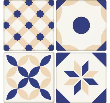Sticker carreaux de ciment beige et bleus - TenStickers