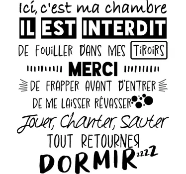 Sticker chambre ado règles ne pas déranger - TenStickers