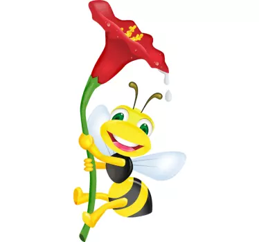 Sticker abeille fleur rouge - TenStickers