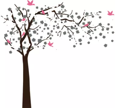 Sticker arbre fleuri et oiseaux - TenStickers