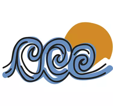 Sticker surf trois vagues et soleil - TenStickers