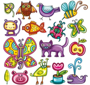Sticker enfant animaux et fleurs colorés - TenStickers