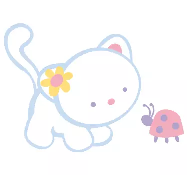 Sticker enfant chaton et coccinelle - TenStickers