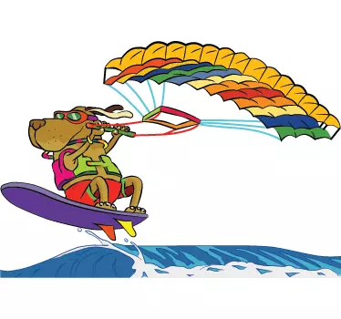 Sticker surf chien surfeur - TenStickers