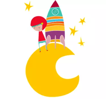 Sticker enfant cosmonaute lune - TenStickers