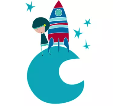 Sticker enfant cosmonaute lune bleu - TenStickers