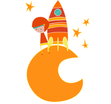 Sticker enfant cosmonaute lune orange - TenStickers
