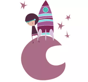 Sticker enfant cosmonaute lune violet - TenStickers