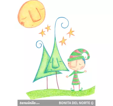 Sticker enfant dessin lutin Noël - TenStickers