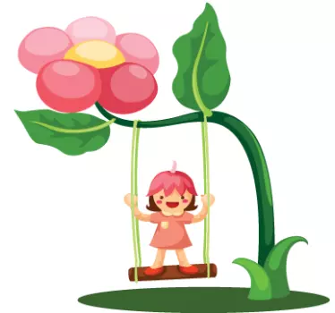 Sticker enfant fillette balançoire de fleurs - TenStickers