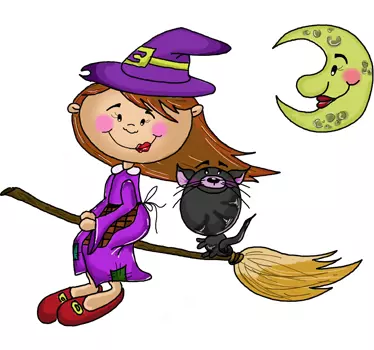 Sticker enfant sorcière chat lune - TenStickers