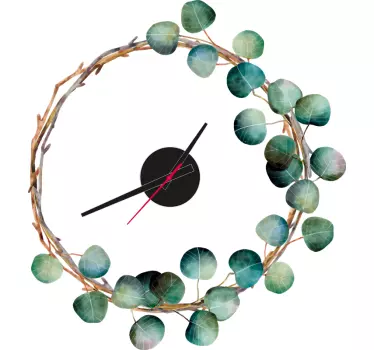 Sticker Horloge Mural Dessin Eucalyptus - TenStickers