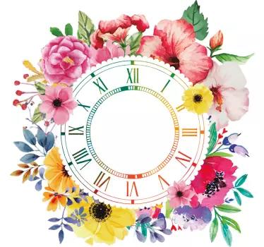 Sticker Horloge Mural Fleurs Ornementales - TenStickers