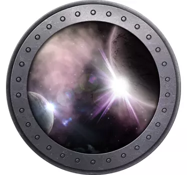 Sticker trompe l'œil hublot espace - TenStickers