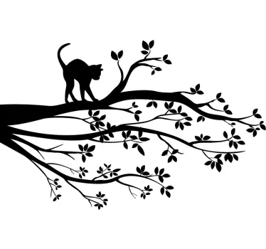 Sticker Mural Silhouette Chat sur l'arbre - TenStickers