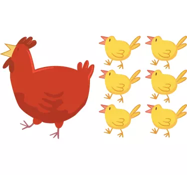 Sticker oiseau maman poule et poussins - TenStickers