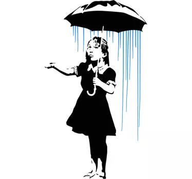 Sticker mural graffiti Banksy fille sous la pluie - TenStickers