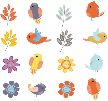 Sticker oiseaux et fleurs de printemps - TenStickers