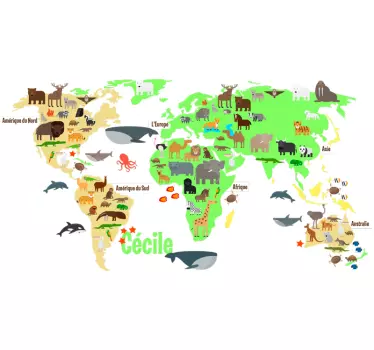 Sticker Chambre Enfant animaux de la faune et prénom - TenStickers