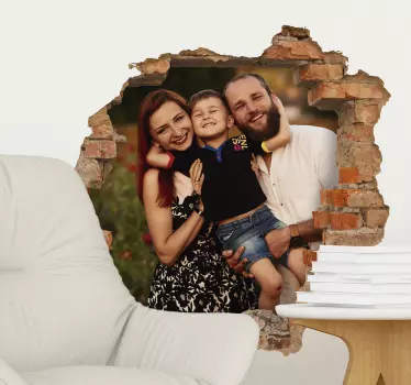 Sticker trompe l'œil trou mur briques personnalisable - TenStickers
