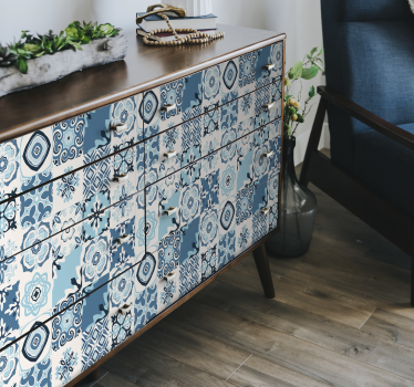 Adhésif meuble carreaux bleus - TenStickers