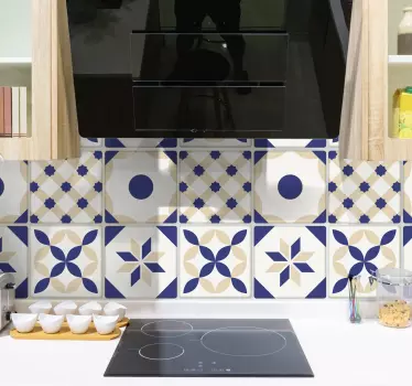 Sticker carreaux de ciment beige et bleus - TenStickers