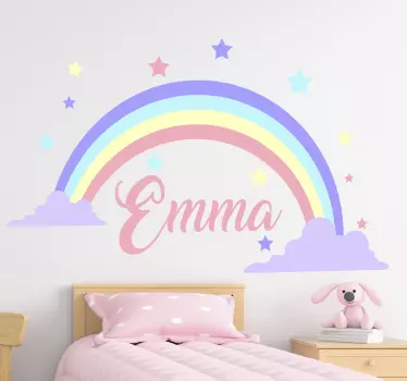 Sticker chambre enfant arc-en-ciel et nom personnalisable - TenStickers