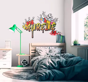 Sticker mural urbain prénom tag avec aérosols - TenStickers