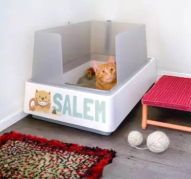 Sticker prénom chat pour boîte de litière  - TenStickers
