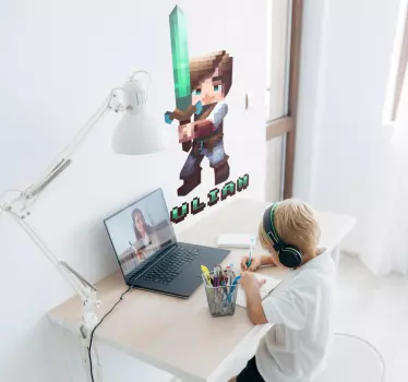 Sticker personnage jeu vidéo pixelisé avec épée personnalisable - TenStickers