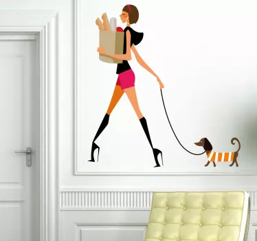 adhesif mural femme et chien - TenStickers