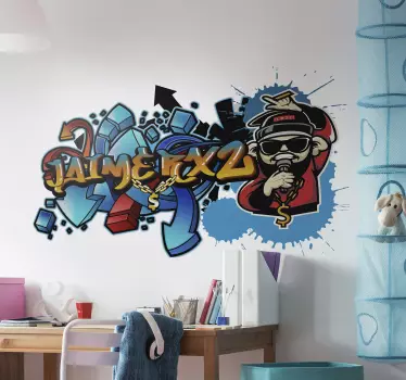 Sticker chambre ado graffiti bleu avec prénom - TenStickers