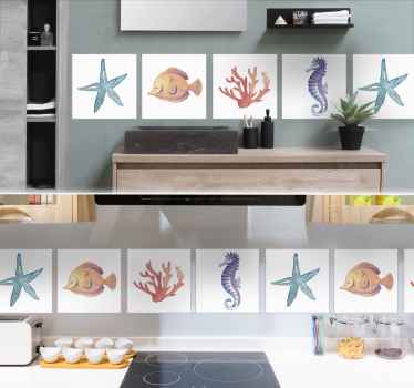 Sticker carrelage animaux de la mer - TenStickers