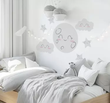 Sticker espace belles étoiles et lune - TenStickers