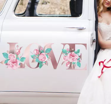 Sticker mariage texte "Love" fleuri - TenStickers