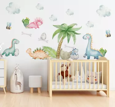 Sticker pour chambre enfant motif dinosaures aquarelle - TenStickers