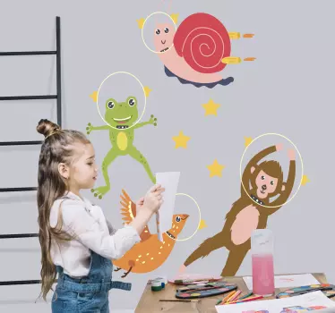 Sticker espace animaux amis amusants - TenStickers