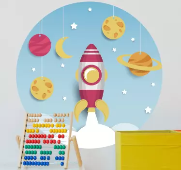 Sticker enfant expédition de lancement de fusées - TenStickers