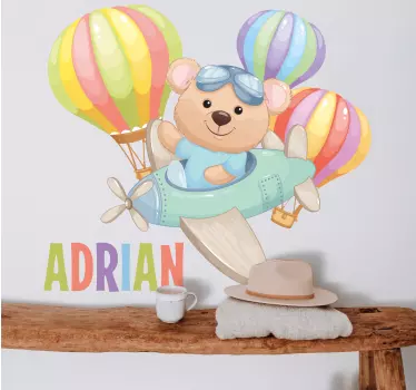 Sticker enfant l'aventure de l'ours pilote - TenStickers