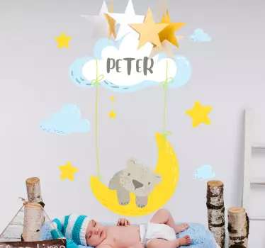 Sticker enfant ours sur la lune - TenStickers