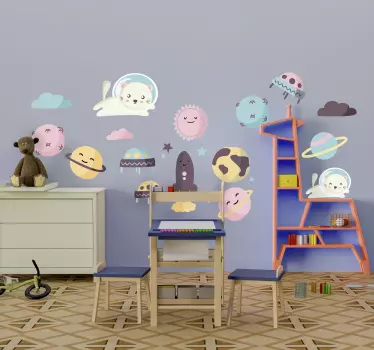 Autocollant enfants astronautes dans l'espace - TenStickers