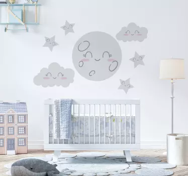 Sticker espace belles étoiles et lune - TenStickers