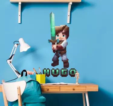 Sticker personnage jeu vidéo pixelisé avec épée personnalisable - TenStickers