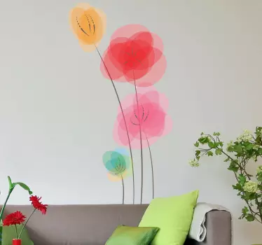 Sticker mural floral coquelicots couleurs - TenStickers