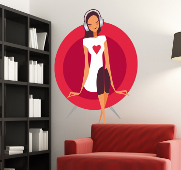 Autocollant mural femme casque musique - TenStickers