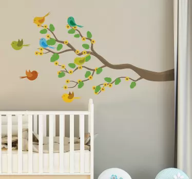Sticker arbre avec des oiseaux colorés - TenStickers