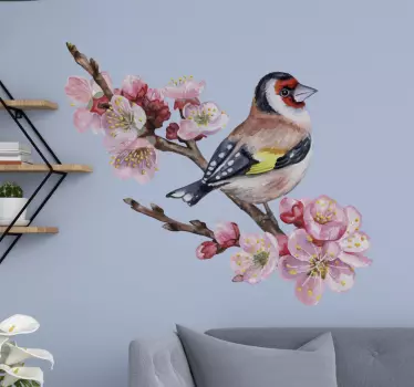 Autocollant oiseau grandes fleurs avec oiseaux - TenStickers