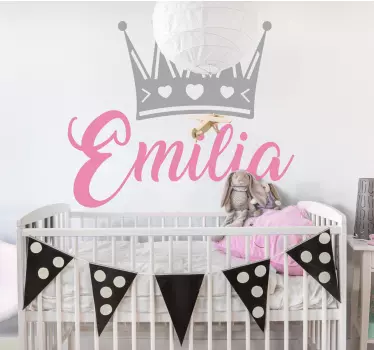 Autocollant Personnalisé Couronne en argent avec nom rose - TenStickers