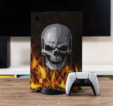 Sticker PS5 tête de mort et flammes - TenStickers
