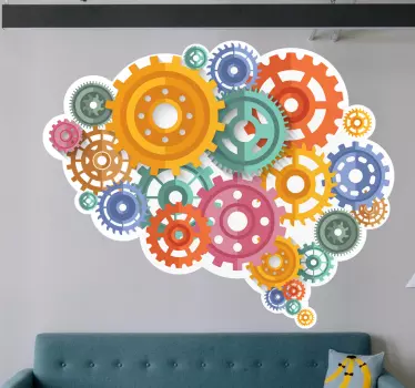 Autocollant Science Rouages couleur cerveau - TenStickers